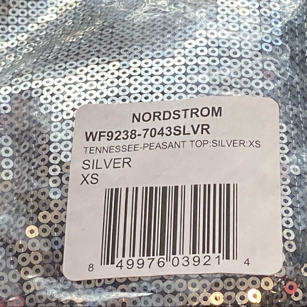RtA Tennessee Peasant Silver Sequin Bell Sleeve Top Sz XS NWT - Picture 15 of 16